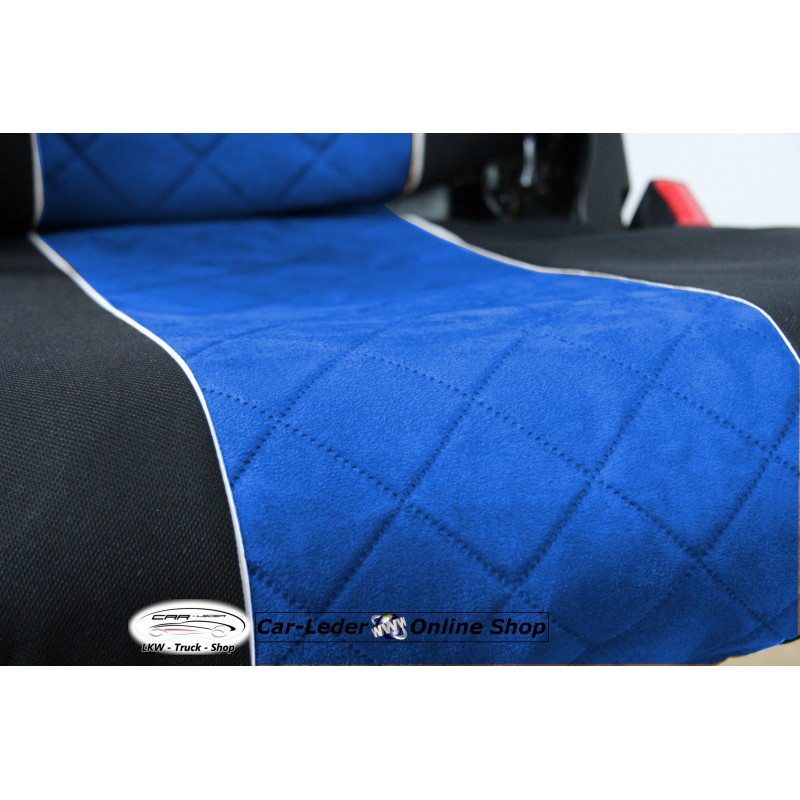 LKW Schonbezüge Sitzbezüge Velour - Stoff Schwarz - Blau passend für Mercedes Actros MP4 2011 - 2018  Actros MP5 Beifahrersitz klappbar